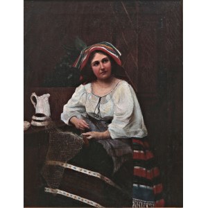 Hermann Effenberger (1842 Lauban (Lubań)-1911 Rzym), Młoda Włoszka przy kołowrotku, 1871 r.
