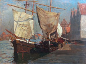 Alfred Scherres (1864 Gdańsk - 1924 Berlin), Żaglowce na Motławie, 1905 r.