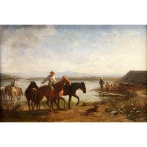 Franz Quaglio, Konie przy wodopoju, XIX w.