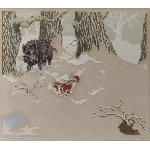 Wladyslaw BIELECKI (1896-1943), Bialowieza Forest - Wild boar hunting, 1931