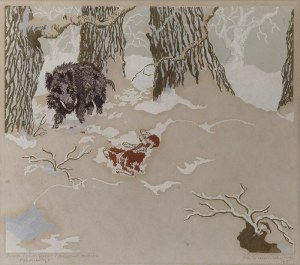 Władysław BIELECKI (1896-1943), Puszcza Białowieska - Polowanie na dzika, 1931