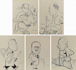 Jerzy SZWAJCER (JOTES) (1892-1967), Zestaw 5 karykatur