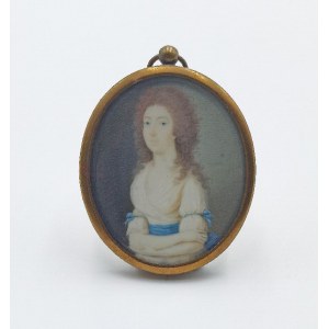 Malarz nieokreślony, XIX w., Portret kobiety w białej sukni - miniatura