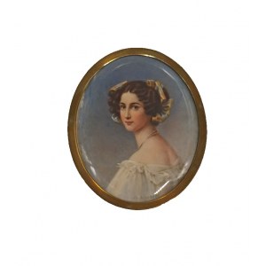Josef Karl STIELER (1781-1858) - według, Portret damy w białej sukni z naszyjnikiem z pereł