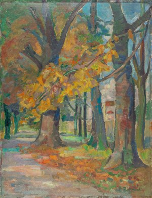 Przebindowski Zdzisław (1902-1986), Planty krakowskie. Aleja parkowa jesienią, 1957