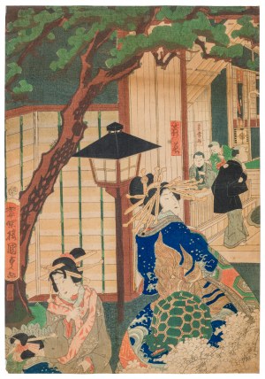 Utagawa Kunisada (1786-1865), Scena nocna w Yoshiwara, słynnej dzielnicy czerwonych latarni w Edo (Tokio), poł. XIX w.