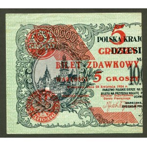 5 groszy 1924, bilet zdawkowy (lewy)