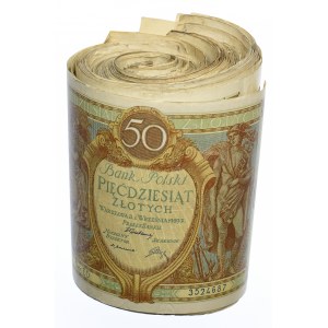 Zestaw banknotów w rulonie - 50 złotych 1929 (122szt.)