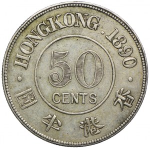 Hongkong, Królowa Wiktoria, 50 centów 1890, Heaton