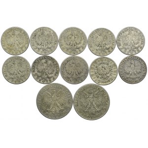 Zestaw II RP, 2, 5 złotych 1932-34 Głowa Kobiety, 2 złote 1934 Józef Piłsudski, 2 złote 1936 Żaglowiec 1936 (12szt.)