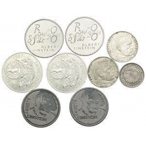 Zestaw Niemcy, Szwajcaria, 10 marek 1987 x2, 2 marki 1939, 2 marki 1938, 50 fenigów 1936, 5 franków 1979 x4 (9szt.)