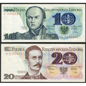 Zestaw banknotów 10, 20 złotych 1982 - A -