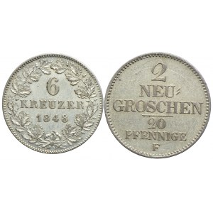 Niemcy, Saksonia 2 grosze 1854, Bawaria 6 krajcarów 1848, (2szt.)