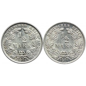 Niemcy, 1/2 marki 1916 A, 1917 E (2szt.)