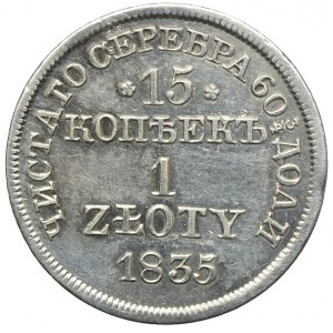 Polska, Zabór rosyjski, Mikołaj I, 15 kopiejek = 1 złoty 1835 MW, Warszawa