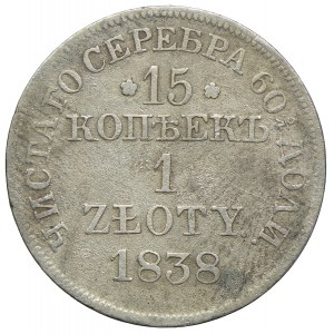 Polska, Zabór rosyjski, Mikołaj I, 15 kopiejek = 1 złoty 1838 MW, Warszawa