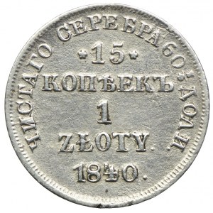Polska, Zabór rosyjski, Mikołaj I, 15 kopiejek = 1 złoty 1840 НГ, Petersburg