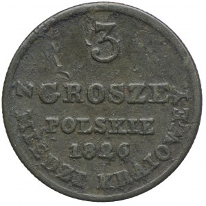 Królestwo Polskie, 3 grosze polskie z miedzi krajowej 1826 IB, Warszawa