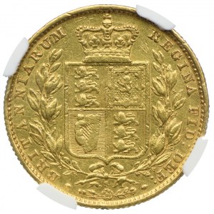 Australia, 1 suweren 1880 S, Sydney, odmiana z błędem AICTORIA odwócone A, NGC AU