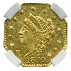 USA, 1/4 dolara 1870 G, Kalifornia, NGC AU58