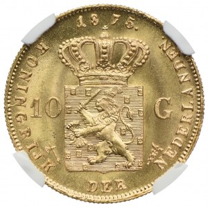 Holandia, 10 guldenów 1875, NGC MS65