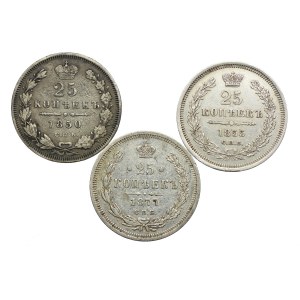 Rosja, zestaw 25 kopiejek 1850-1877 (3szt.)