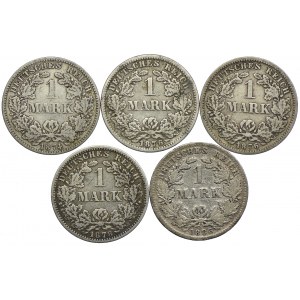 Niemcy, zestaw 1 marka 1874-1886 A, F (5szt.)