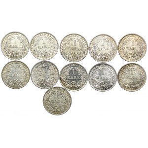 Niemcy, zestaw 1 marka 1908-1914 (11szt.)