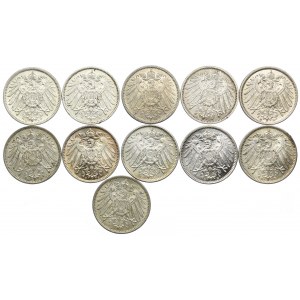 Niemcy, zestaw 1 marka 1908-1914 (11szt.)
