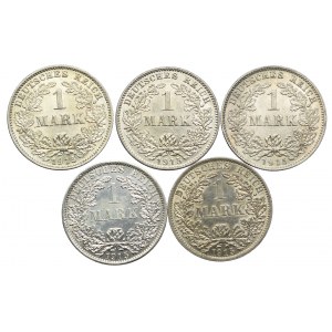 Niemcy, zestaw 1 marka 1915 A, D, E, G (5szt.)