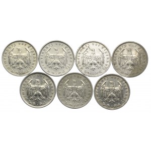 Niemcy, zestaw 1 marka 1934-1939 A, E, D, J (7szt.)