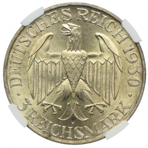 Niemcy, Republika Weimarska, 3 marki 1930 A, Berlin, NGC MS63