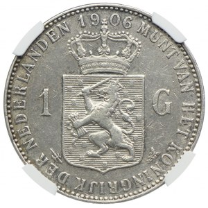 Holandia, 1 gulden 1906, Utrecht, NGC AU53