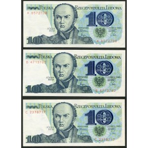 Zestaw banknotów, 10 złotych 1982 - A, B, C - (3szt.)