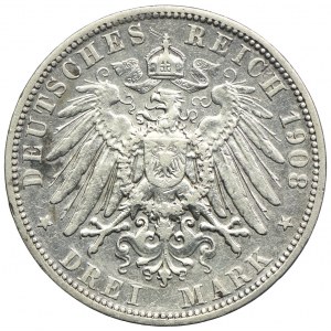 Niemcy, Prusy, Wilhelm II, 3 marki 1908 A, Berlin