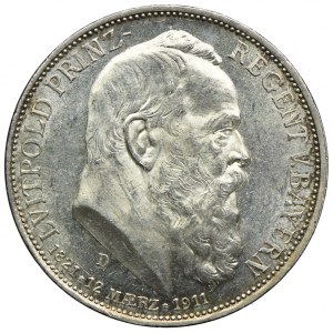 Niemcy, Bawaria - regent Luitpold, 3 marki 1911 D, Monachium, proolike