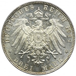 Niemcy, Bawaria - regent Luitpold, 3 marki 1911 D, Monachium, proolike