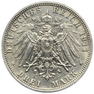 Niemcy, Bawaria - regent Luitpold, 3 marki 1911 D, Monachium