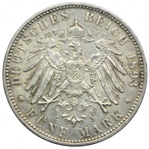 Niemcy, Bawaria, Otto, 5 marek 1893 D, Monachium