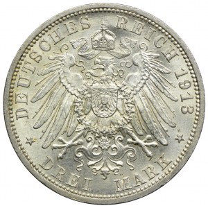 Niemcy, Prusy, Wilhelm II, 3 marki 1913 A, Berlin