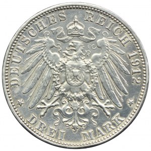 Niemcy, Badenia, 3 marki 1912 G, Karlsruhe
