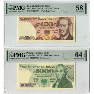 100 złotych 1976 - CH - PMG 58 EPQ, 5000 złotych 1988 - DB - PMG 64 EPQ