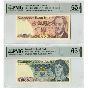 100 złotych 1986 - RZ - PMG 65 EPQ, 1000 złotych 1982 PMG 65 EPQ