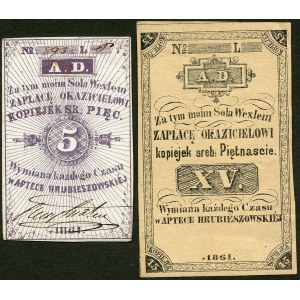 Hrubieszów, Apteka, 5, 15 kopiejek 1861 - blankiet (2szt.)