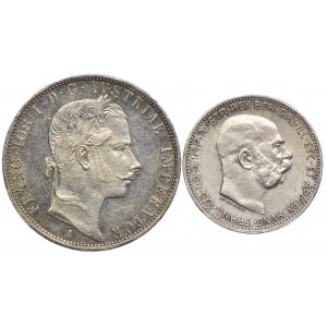 Austria, 1 floren 1858, 1 korona 1915 (2 szt.)