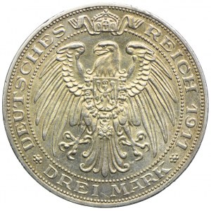 Niemcy, Prusy, 3 marki 1911 A, Berlin, 100- lecie uniwersytetu we Wrocławiu