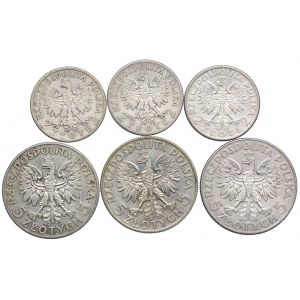 Zestaw monet II RP, 2 złote , 5 złotych 1932-34, Głowa Kobiety, (6szt.)