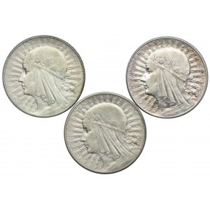 Zestaw monet II RP, 10 złotych 1932-33, Głowa Kobiety, (3szt.)