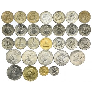 Zestaw, USA 25 centów, 1/2 dolara, 1 dolar 1965 - 1984, (30szt.)