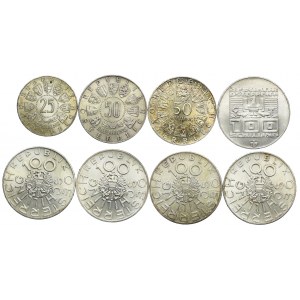 Austria, 25, 50, 100 szylingów 1957-1976 (8szt.)